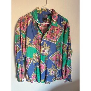 Vintage Liz Wear Long Sleeve Button Up Shirt Women's Med Floral Multicolor Y2K
